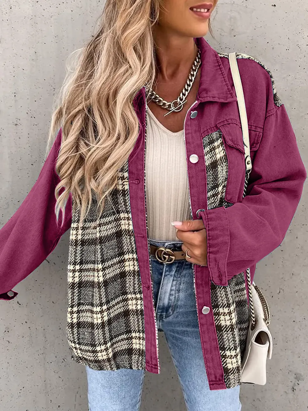 Plaid Button Up Dropped Shoulder Jacket, image 19