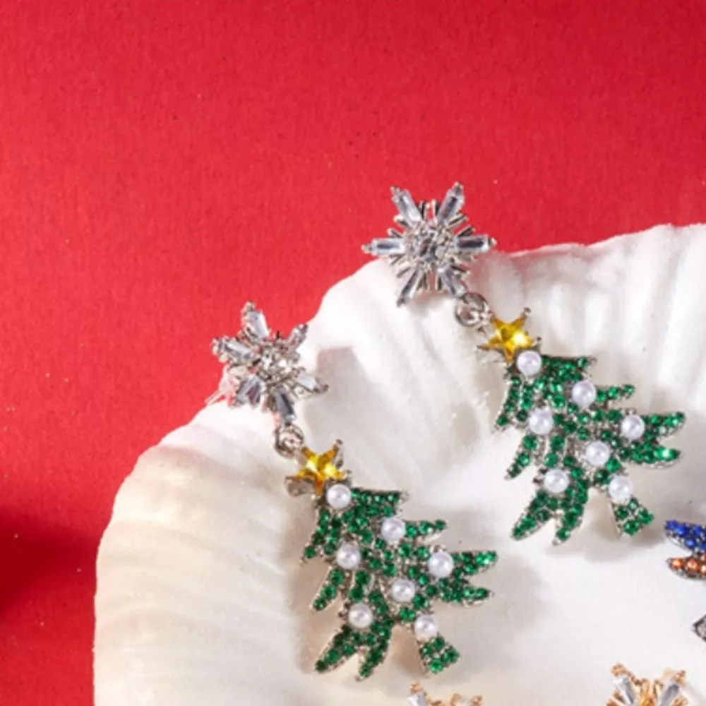 Christmas Tree Snowflake Dangle Earrings, image 5