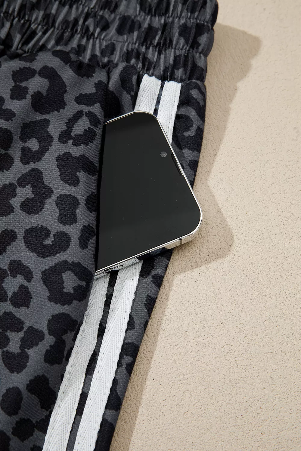 Leopard Print Varsity Striped Detail 3/4 Sleeve Top Shift Pant Set, image 6