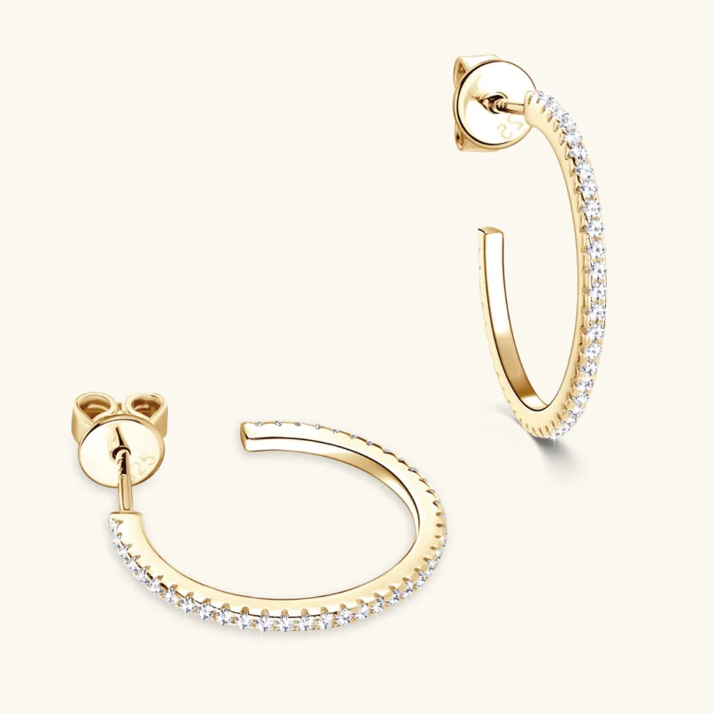Inlaid Moissanite 925 Sterling Silver C-Hoop Earrings, image 5