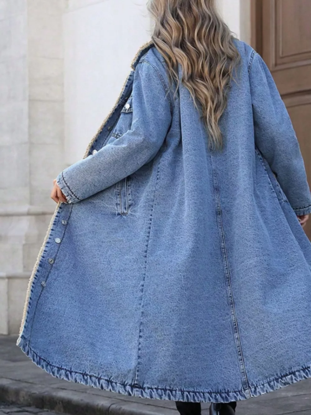 Sherpa Lined Longline Denim Jacket, image 23