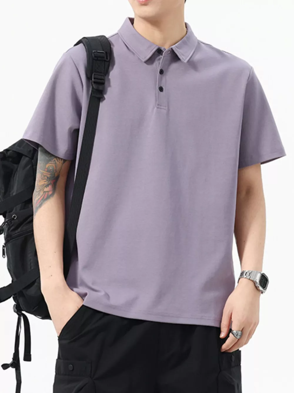 Men's Full Size Button Detail Short Sleeve Polo Plus Size, image 6