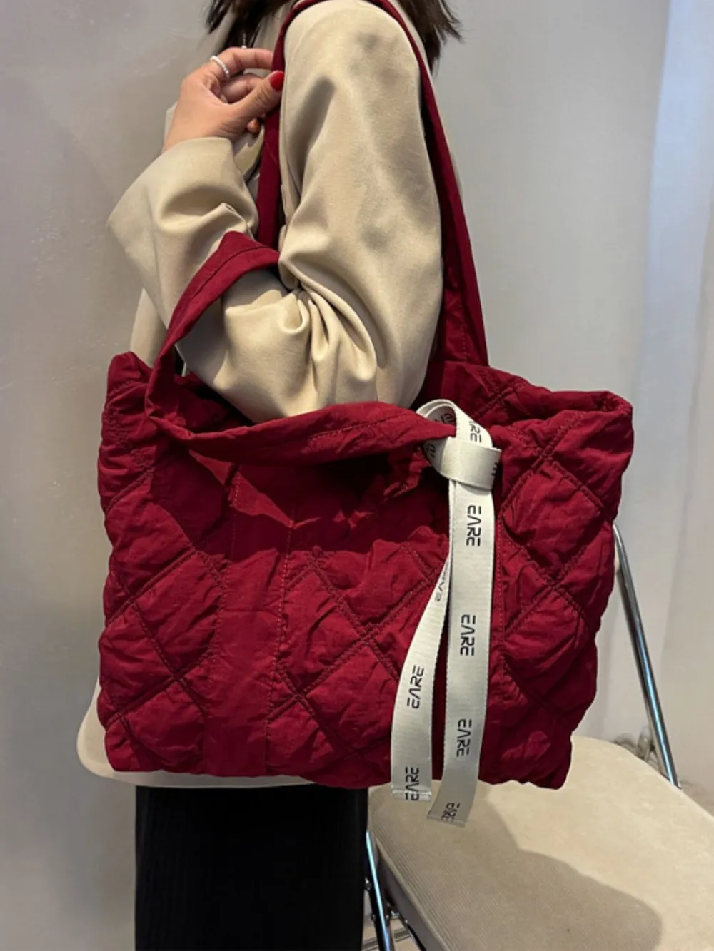 Quilted Nylon Large Tote Bag, image 15