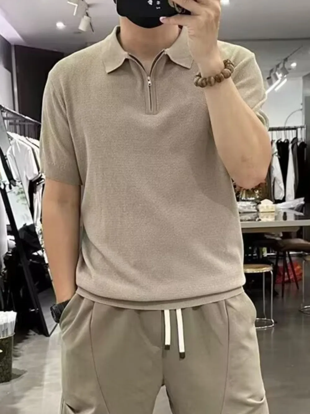 Men's Full Size Quarter Zip Short Sleeve Polo Plus Size