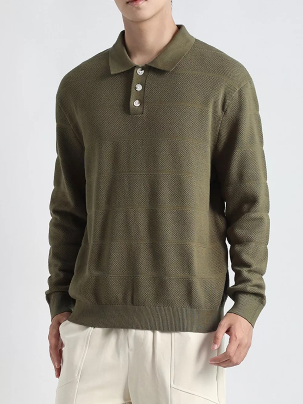 Men's Plus Size Button Detail Long Sleeve Knit Top, image 8