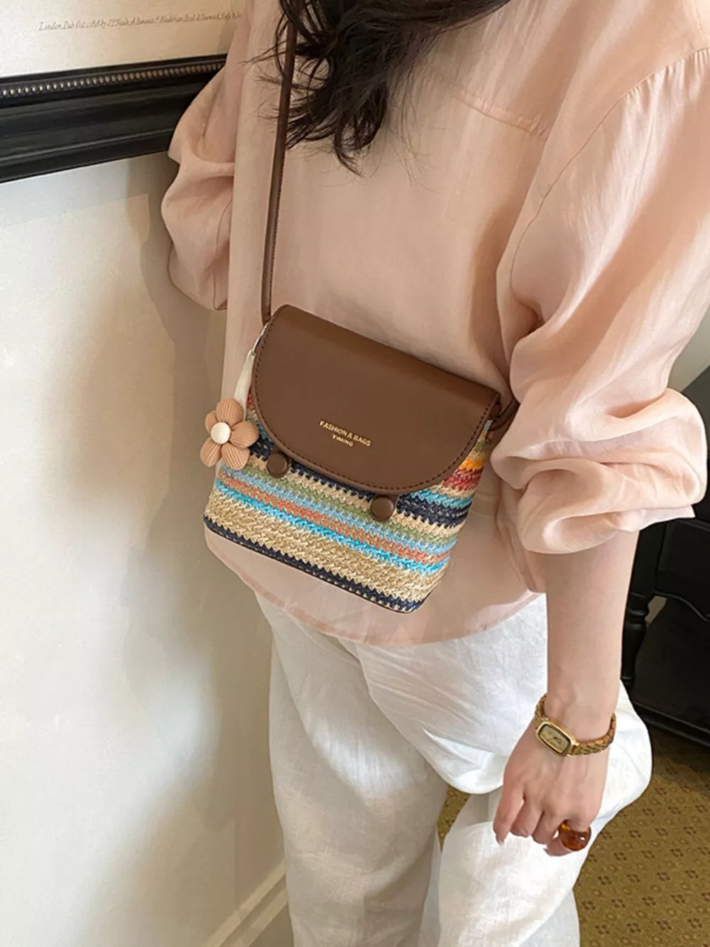 Striped Woven Crossbody Bag, image 3
