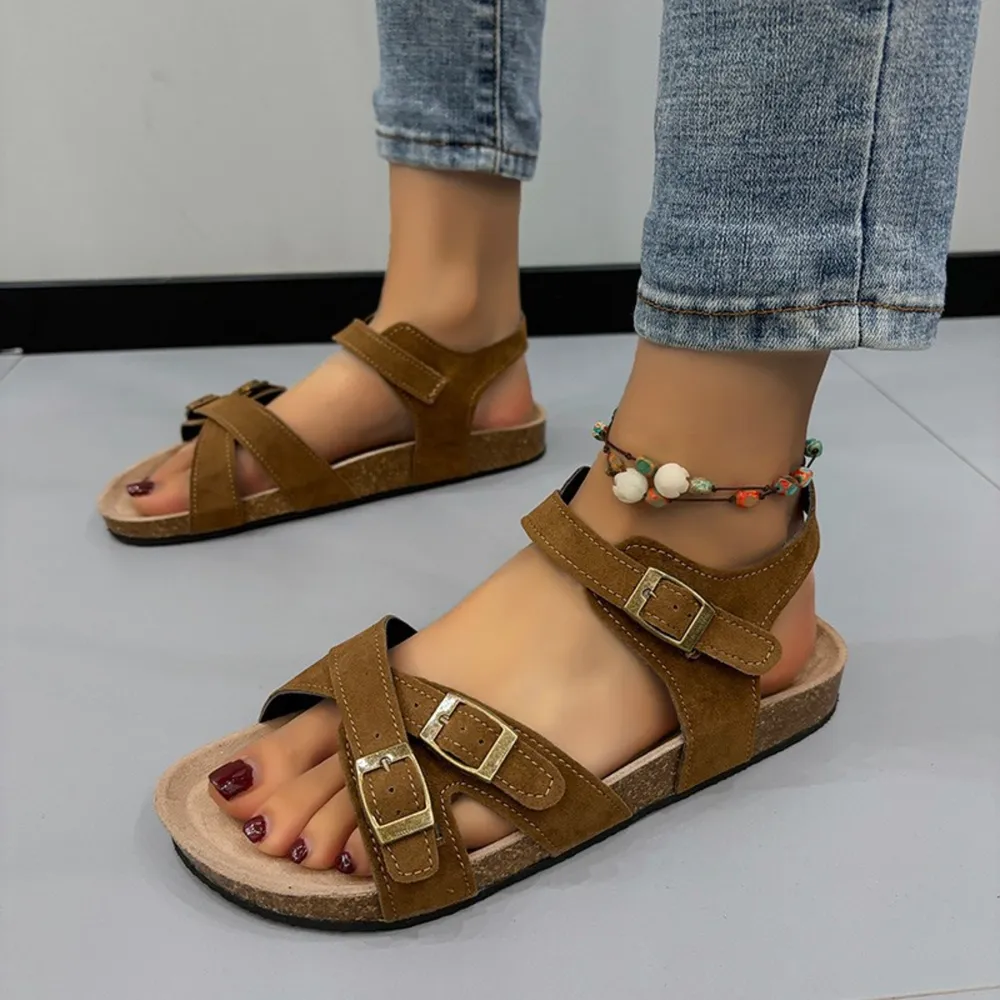 Open Toe Flat Buckle Sandals, image 2