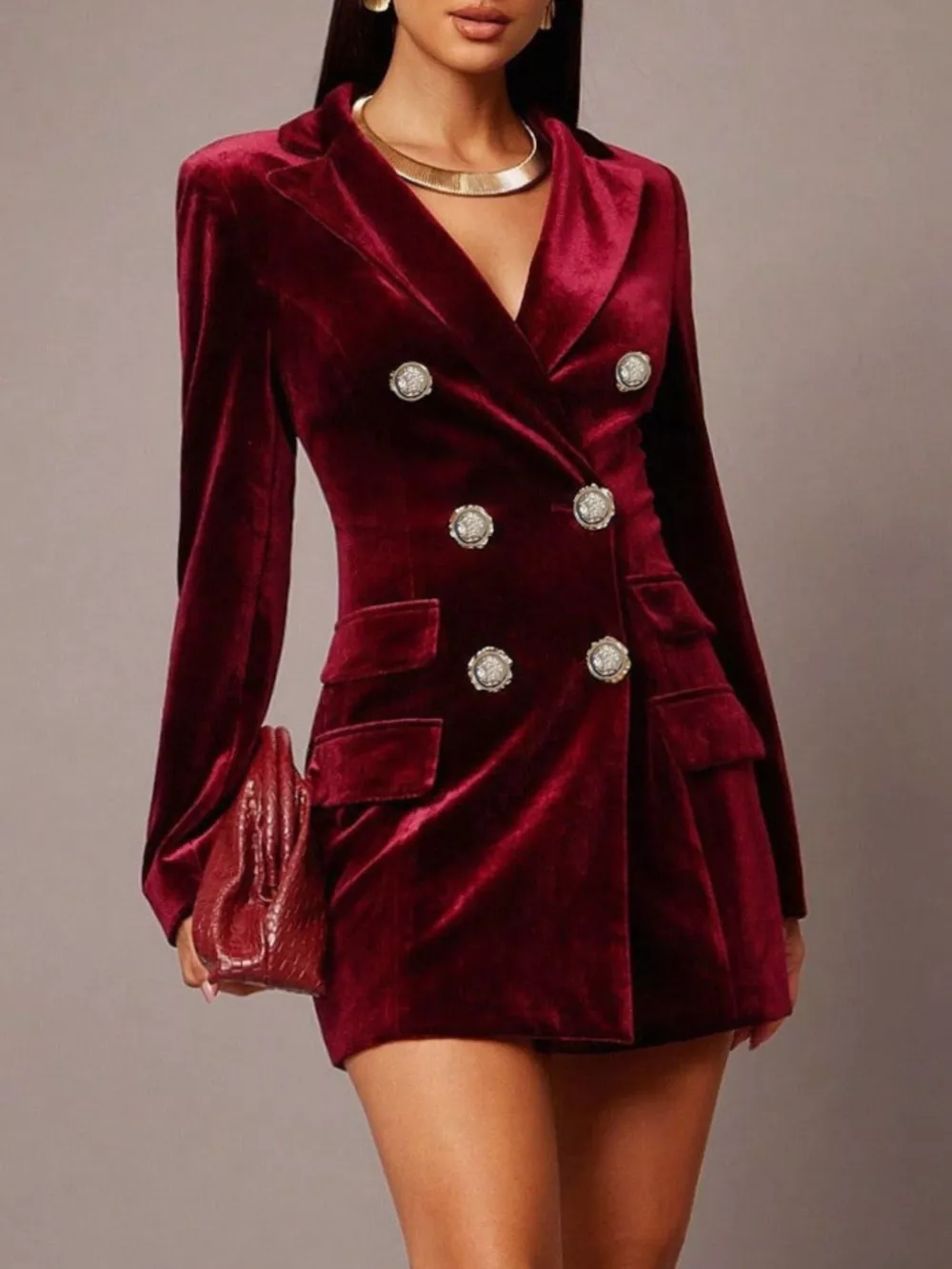 Velvet Double-Breasted Blazer Dress, image 10