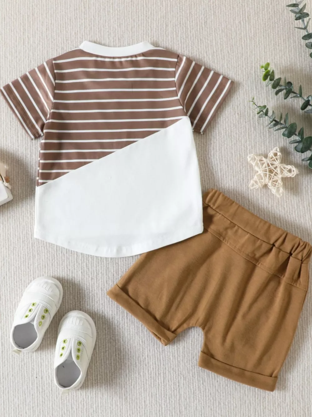 Children's Striped Color Block Casual Top and Shorts Set, image 11