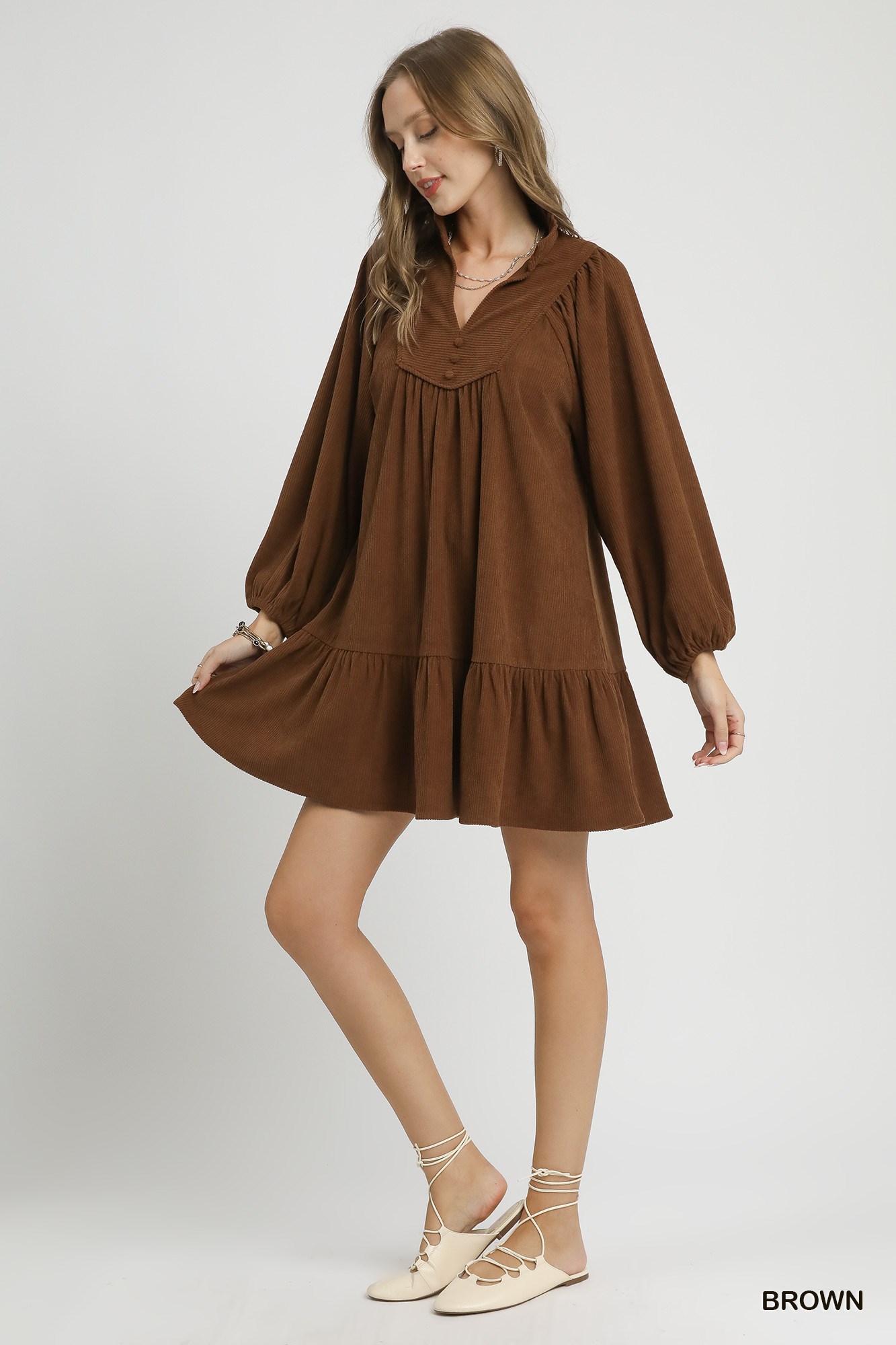 Corduroy Tiered Babydoll Dress, image 5