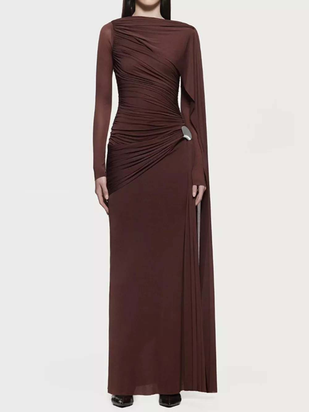 Ruched Draped Long Sleeve Maxi Dress, image 9