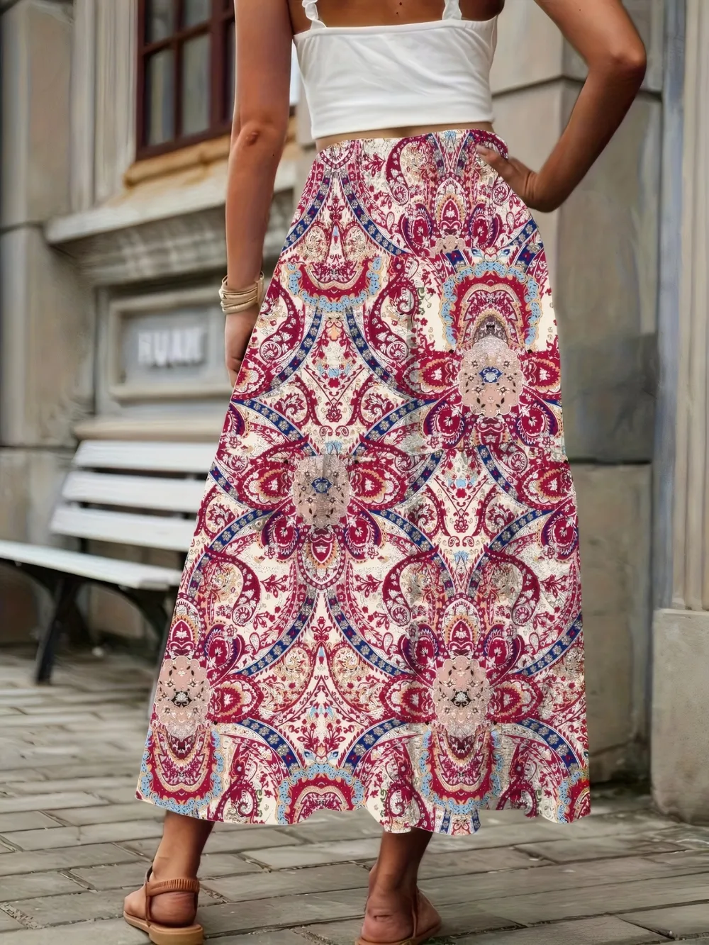 Smocked Printed High Waist Skirt, image 6