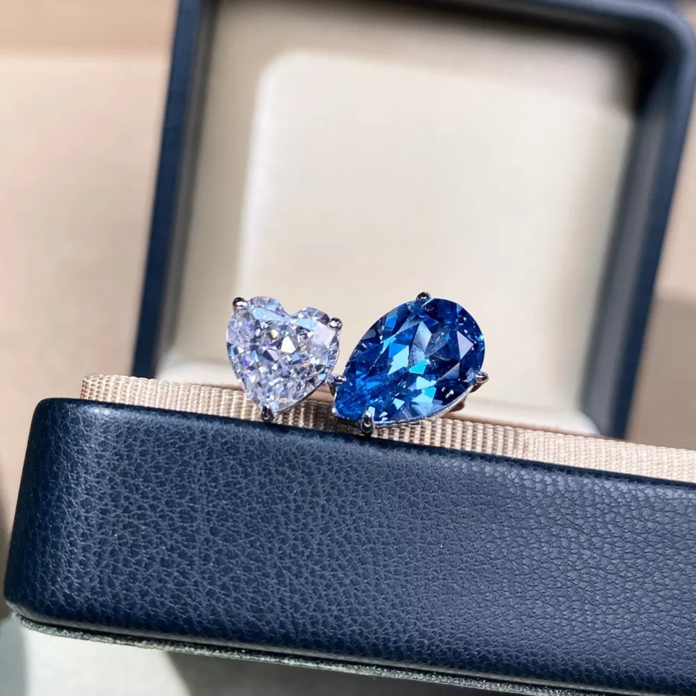 Heart and Teardrop Shaped Dual-Stone Open Ring, image 3