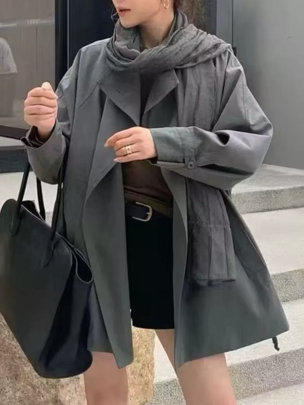 Open Front Long Sleeve Trench Coat