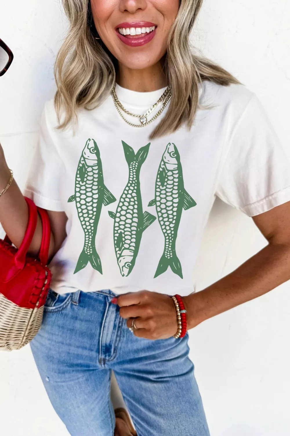 Full Size Unique Fish Graphic Casual Round Neck Tee Plus Size, image 6