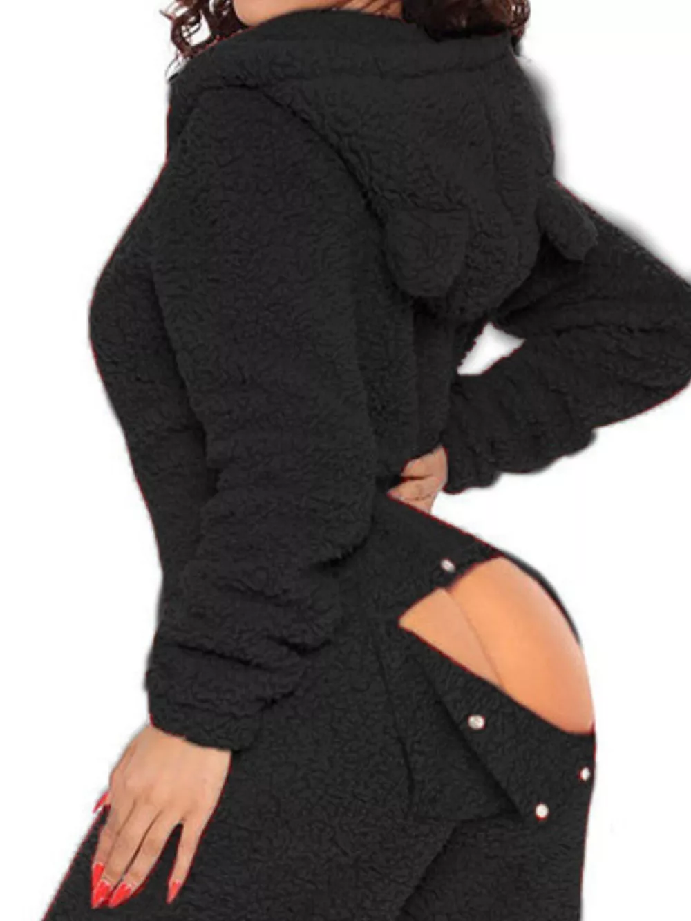 Fleece Hooded Open Back Jumpsuit, image 9