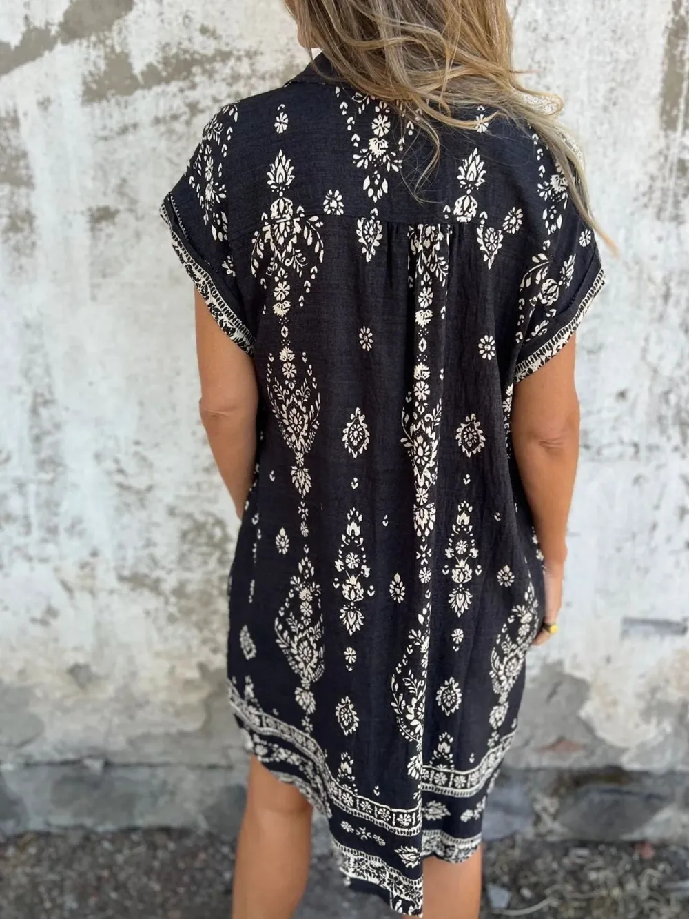 Full Size Printed Short Sleeve Button-Up Shirt Dress Plus Size, image 4