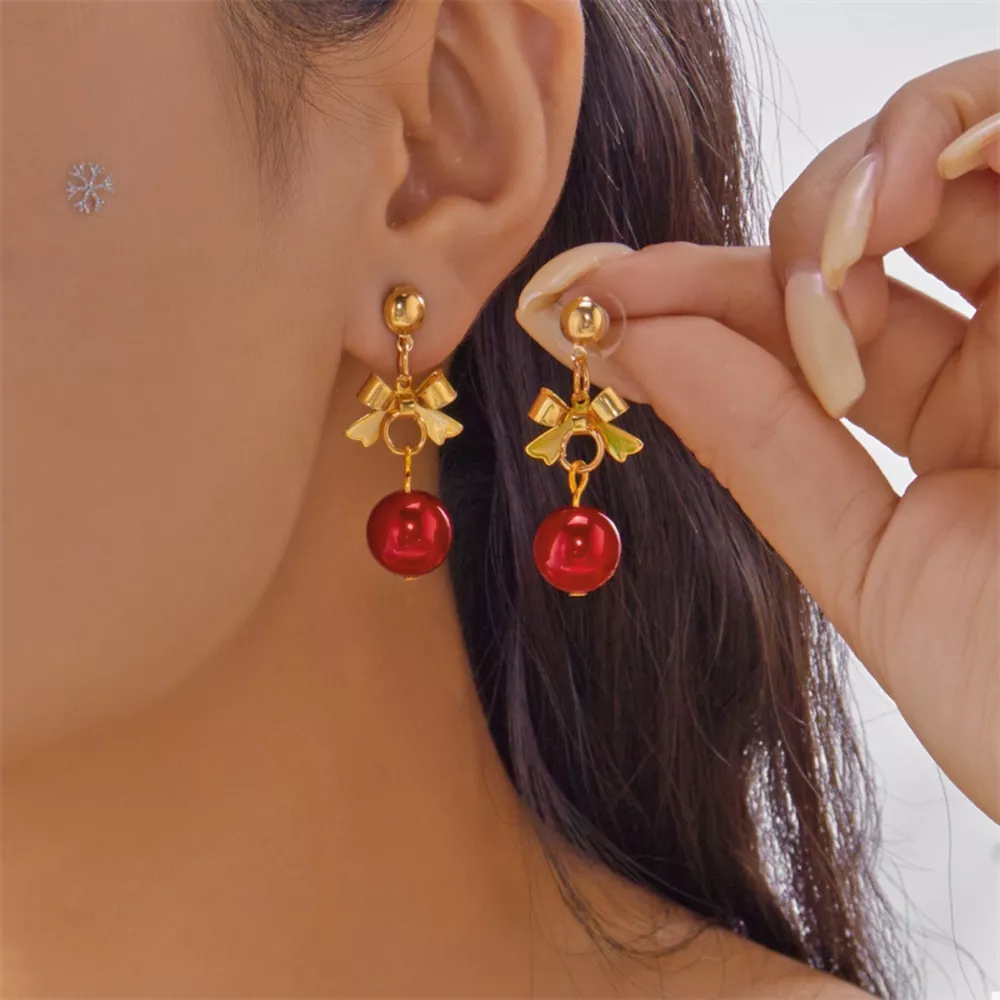 Christmas 18K Gold-Plated Ball Drop Earrings