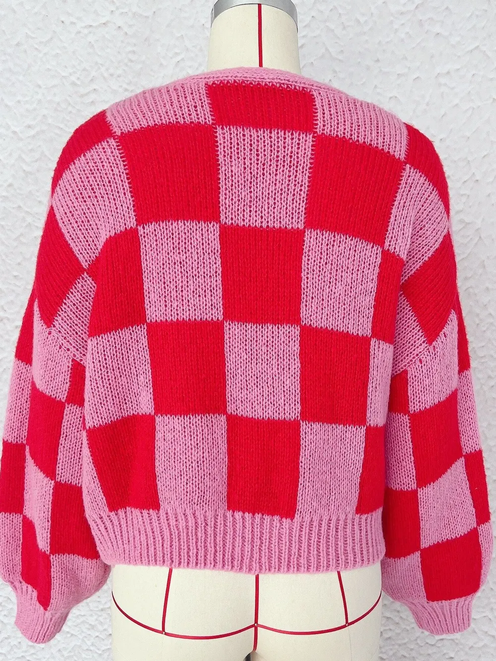Checkered Open Front Long Sleeve Cardigan, image 7