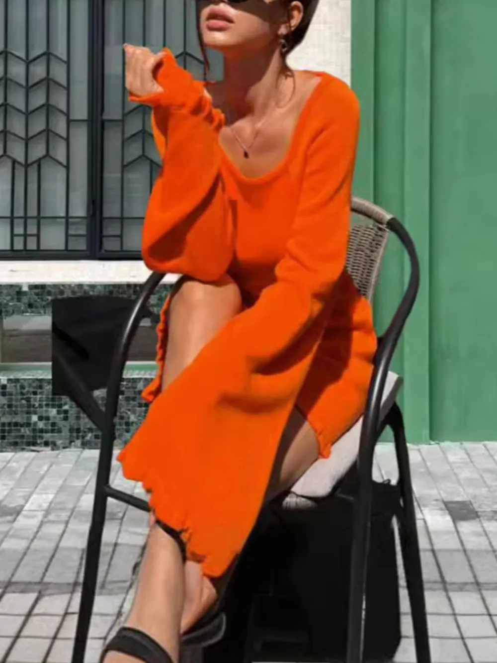 Long Sleeve Backless Sweater Dress, image 2