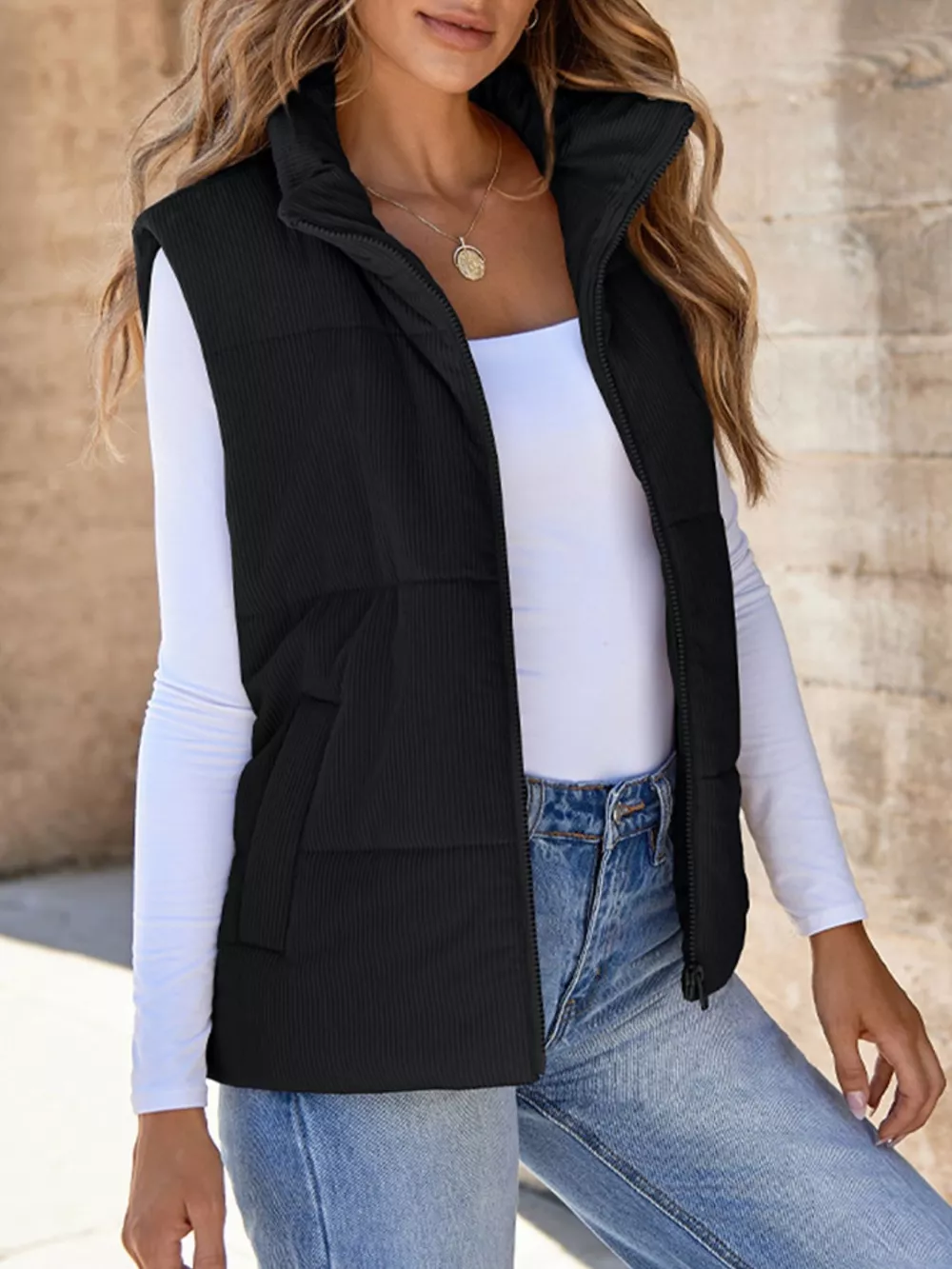Corduroy Zip Up Vest Coat, image 4