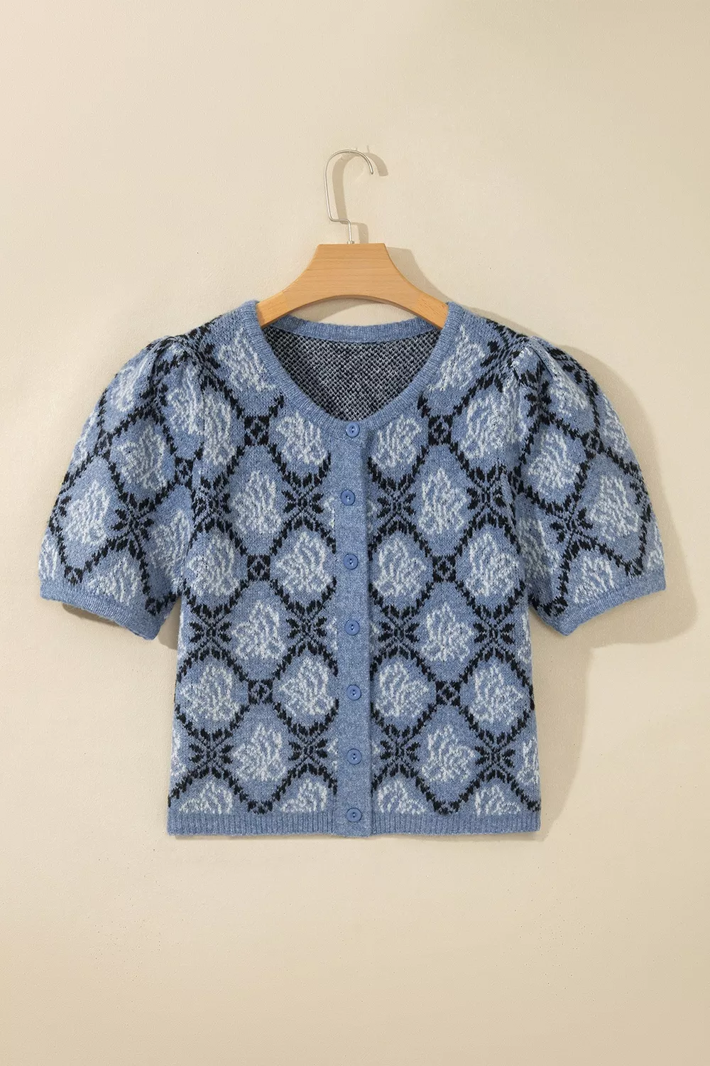 Short Sleeve Button Front Boho Knit Top Cardigan, image 3