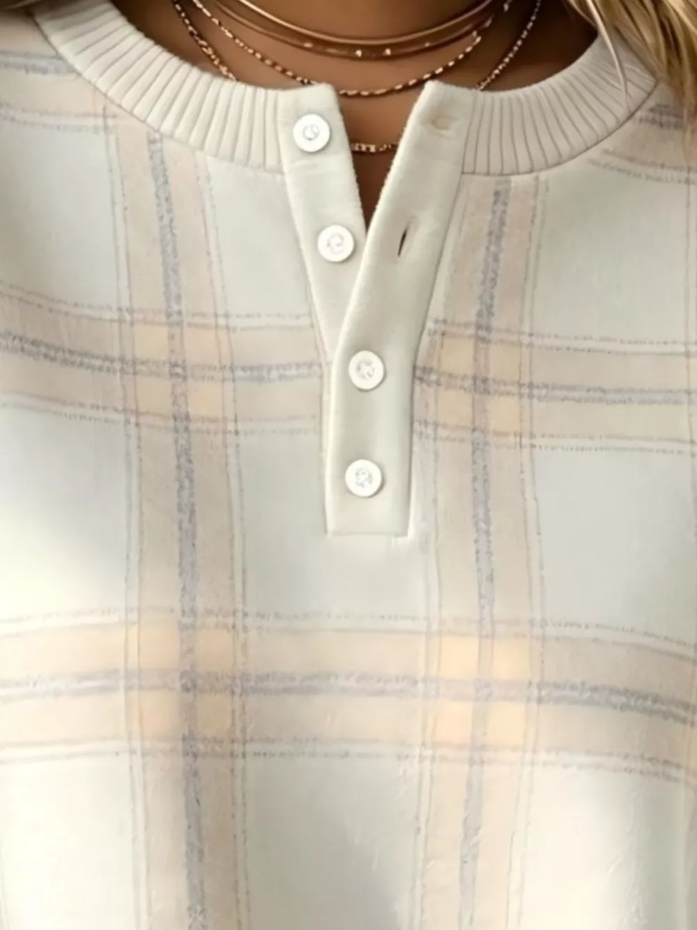 Full Size Plaid Button Detail Long Sleeve Sweatshirt Plus Size, image 11