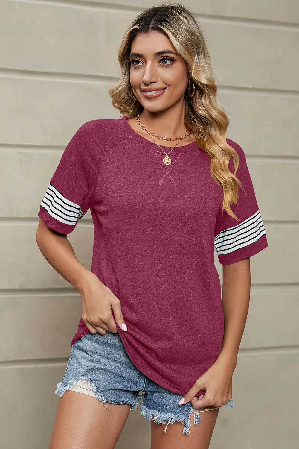 Striped Round Neck Short Sleeve T-Shirt, image 13