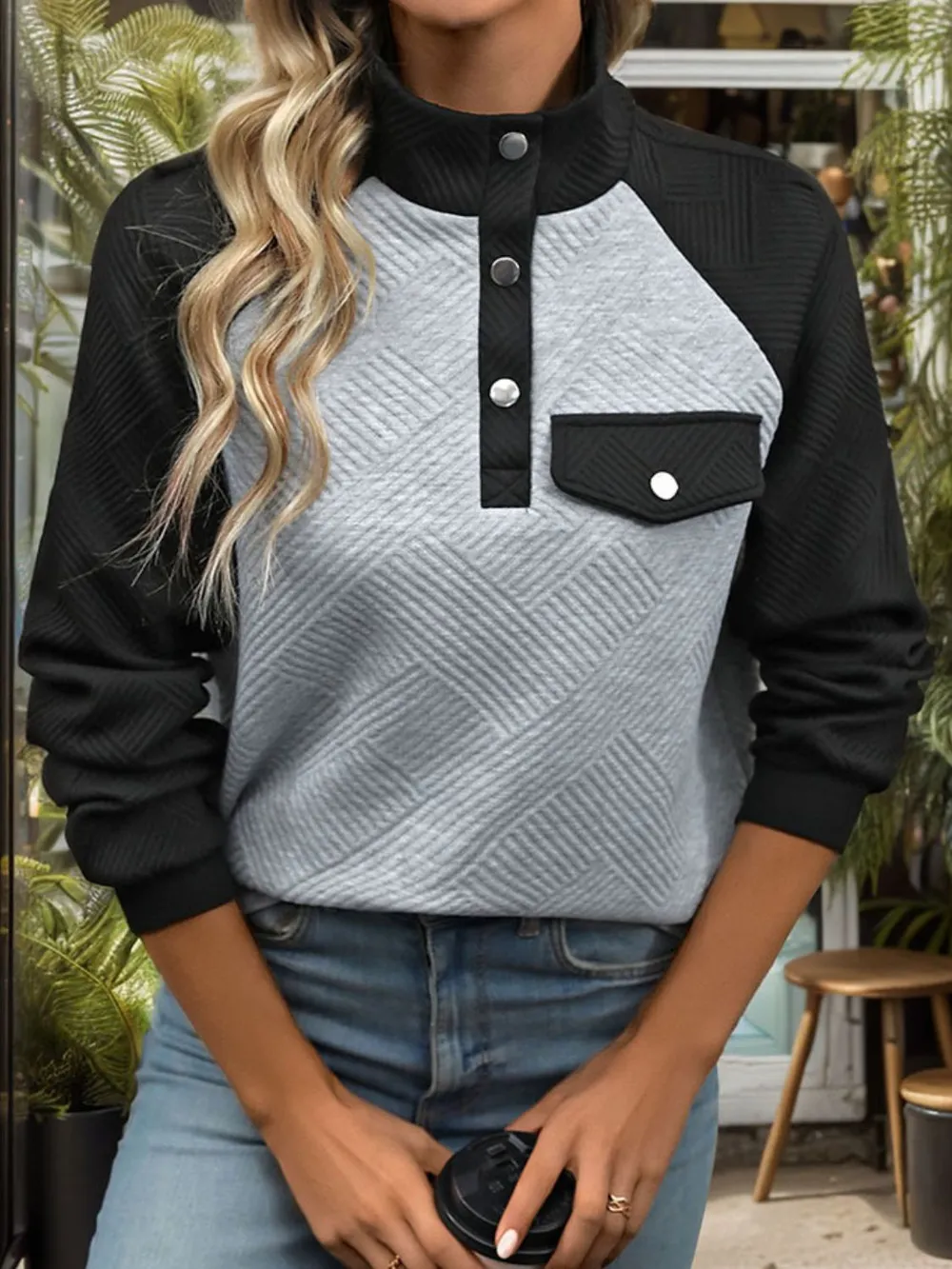 Contrast Textured Long Sleeve Sweatshirt, image 5