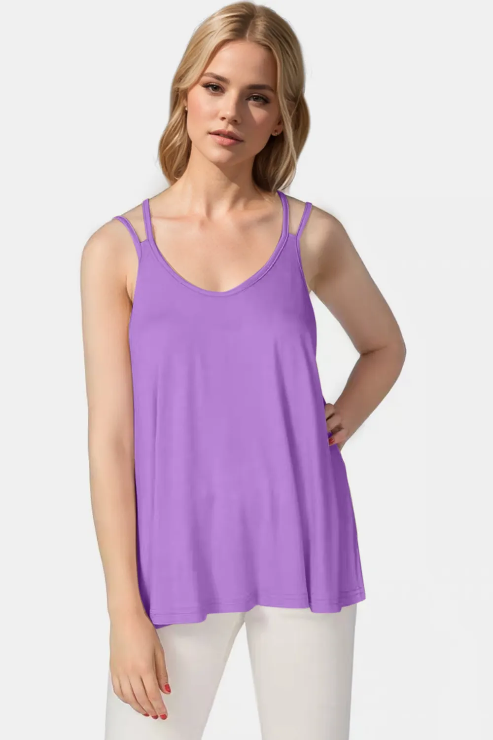 Bamboo Scoop Neck Double Spaghetti Straps Cami, image 28