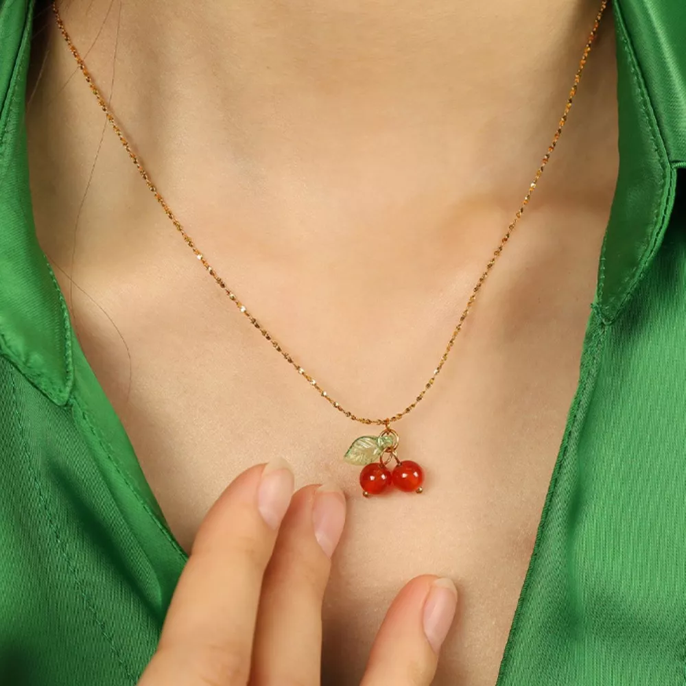 Agate Cherry Pendant Necklace, image 2
