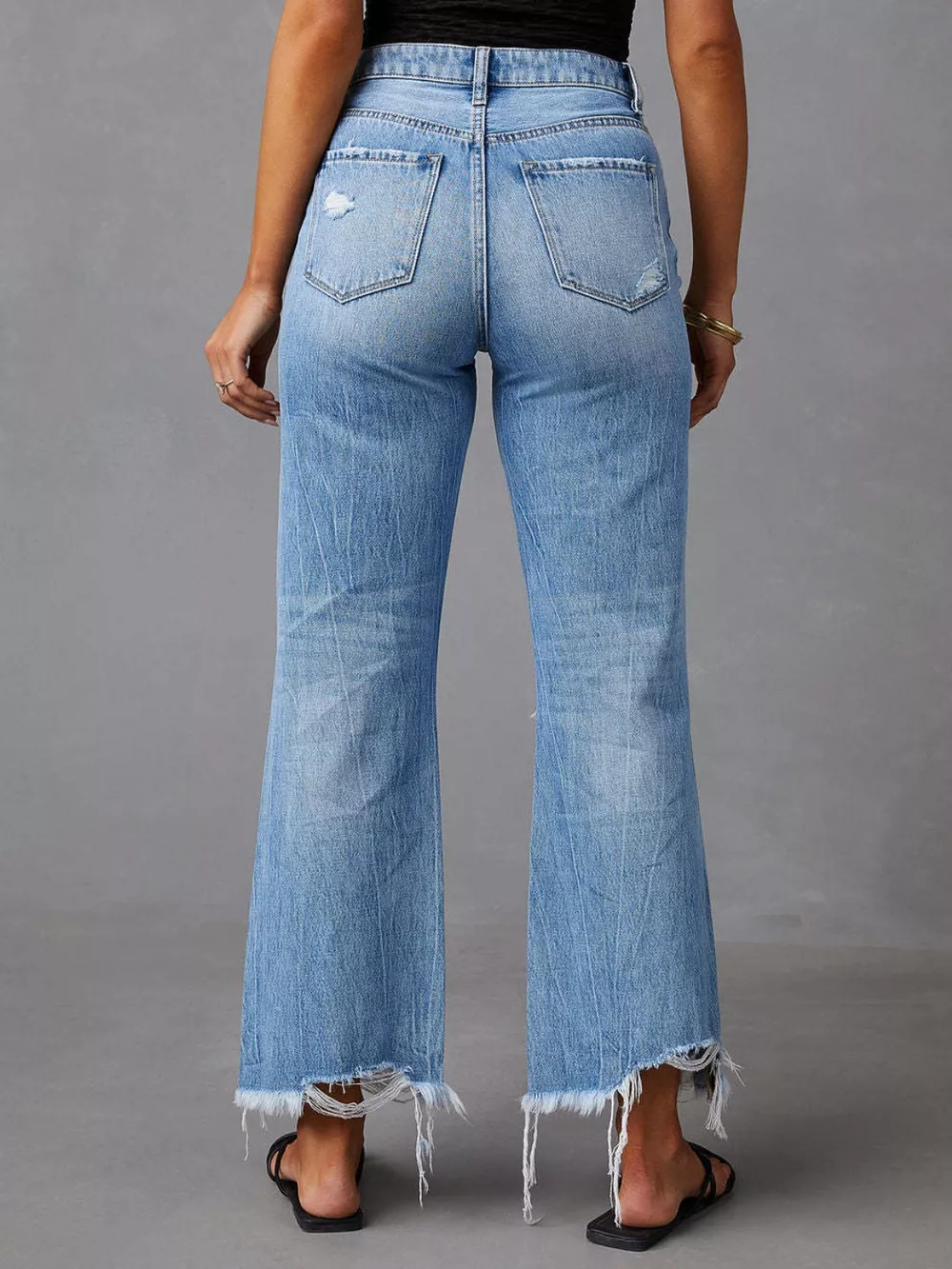 Distressed Raw Hem Jeans with Pockets, image 4