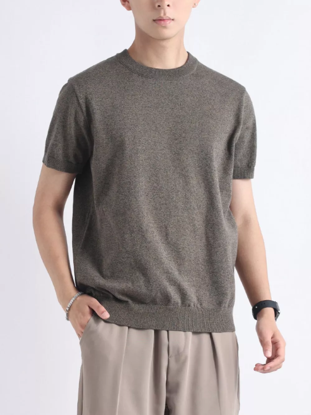 Men's Plus Size Casual Knitted Short Sleeve T-Shirt, image 7