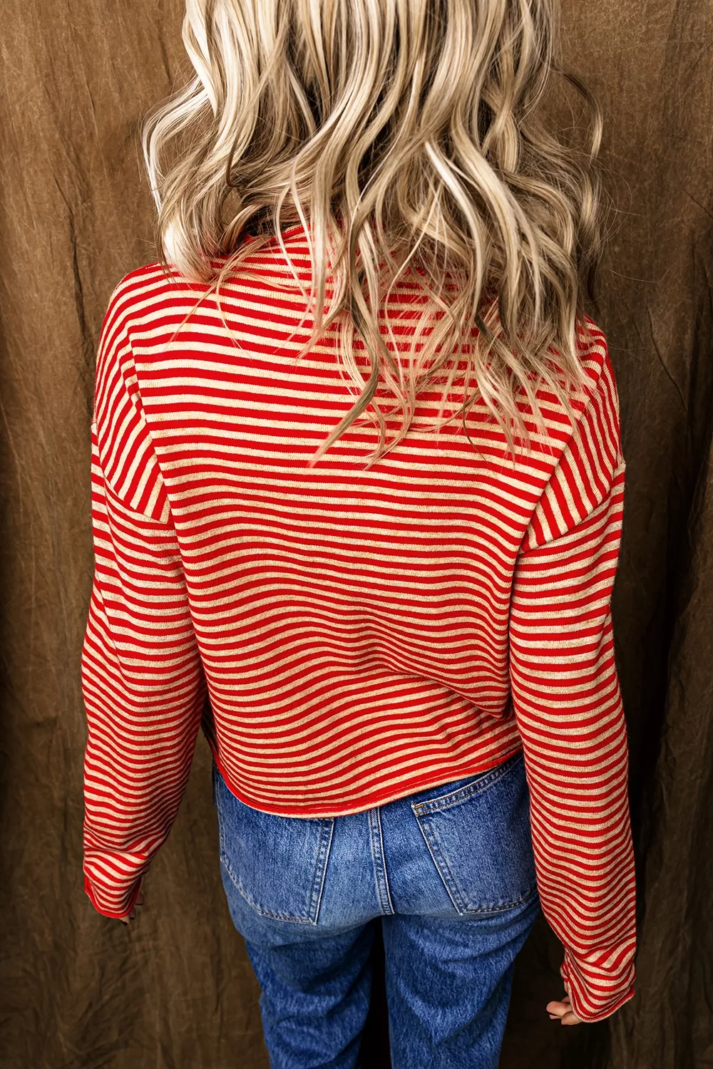 Stripe Striped Button Collar Long Sleeve Knit Cardigan, image 3