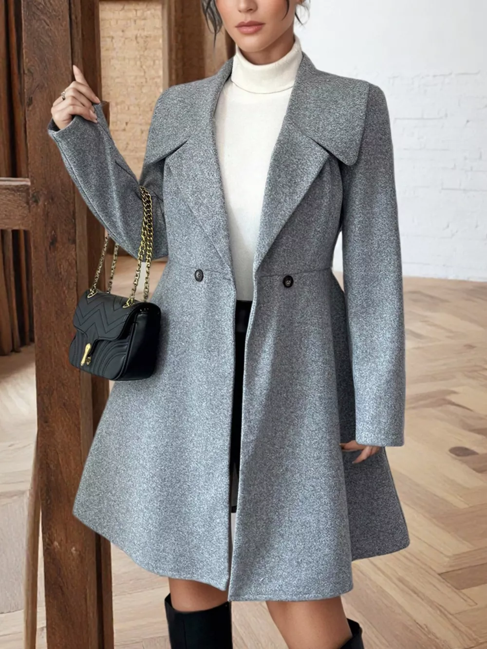 Double-Breasted Wool Blend Coat, image 6