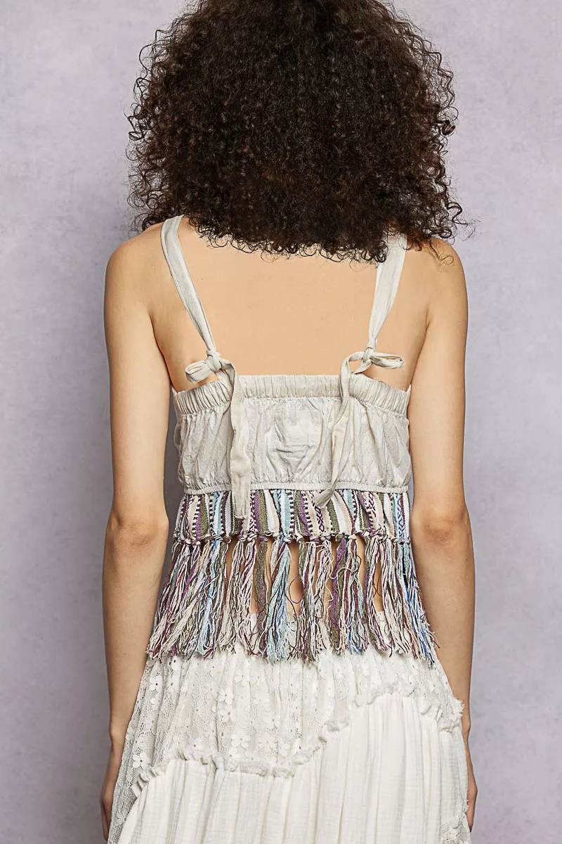 Lace-Up Fringe Hem Tank with Lace Detail, image 4
