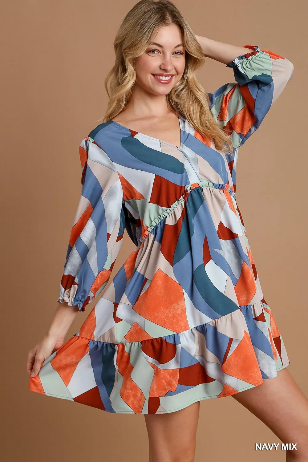 Abstract V-Neck Tiered Printed Dress, image 2