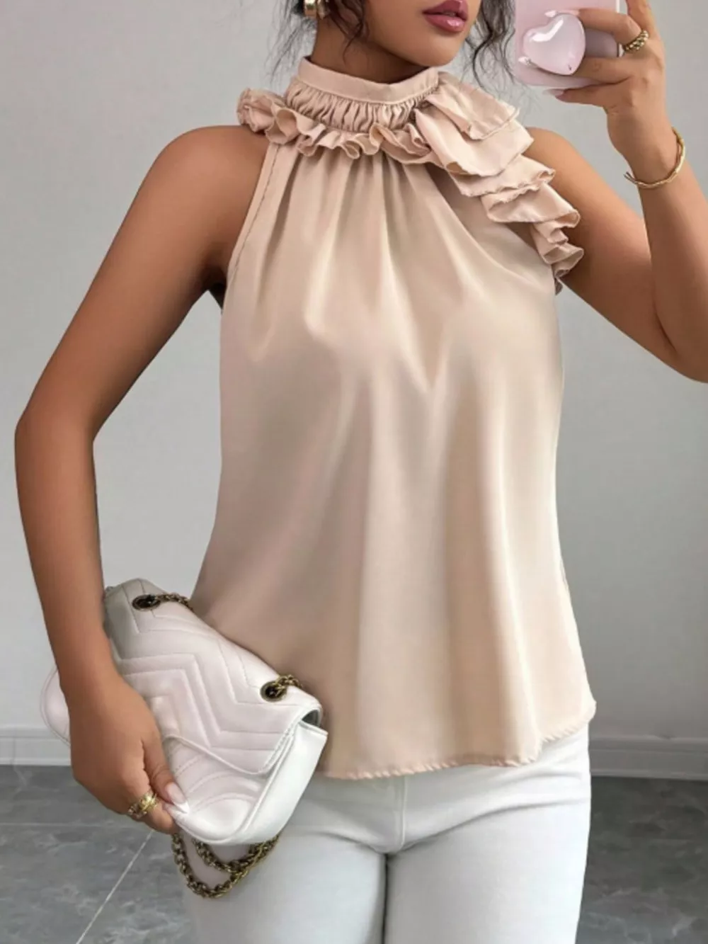 Ruffle High Neck Sleeveless Top, image 25