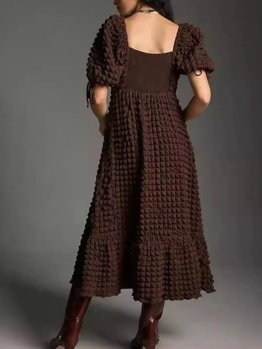Textured Sweetheart Neck Short Sleeve Dress, image 17