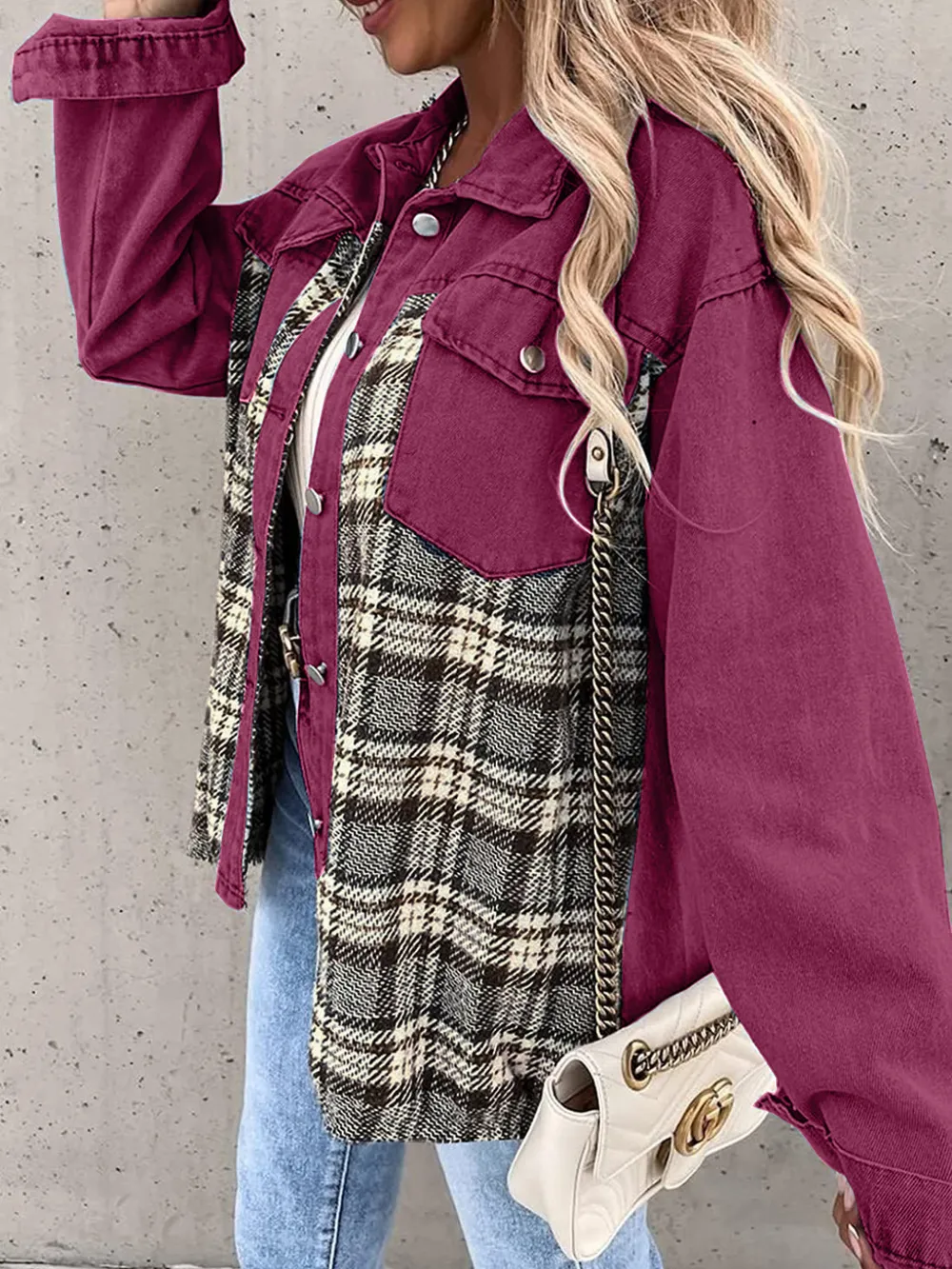 Plaid Button Up Dropped Shoulder Jacket, image 21