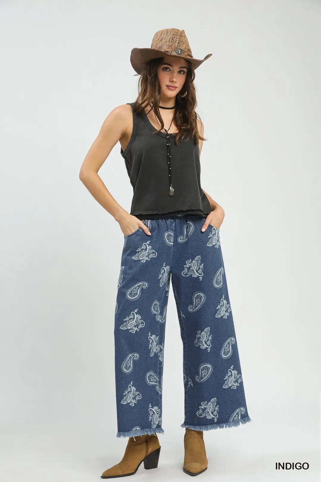 Denim Paisley Wide-Leg Pants, image 5
