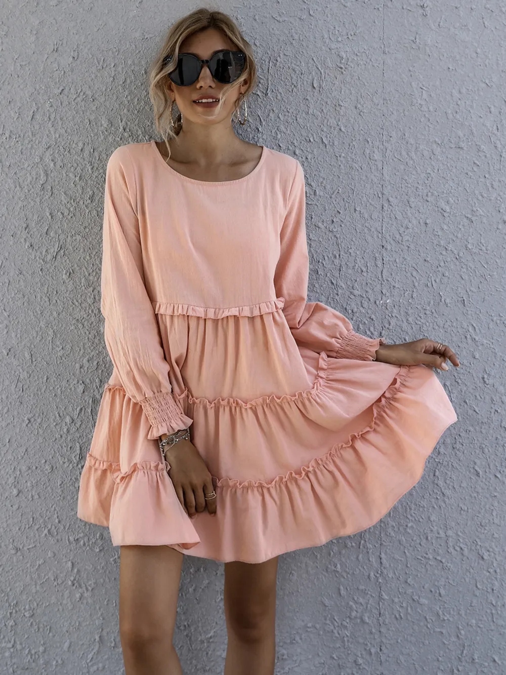 Frill Tiered Long Sleeve Mini Dress, image 3