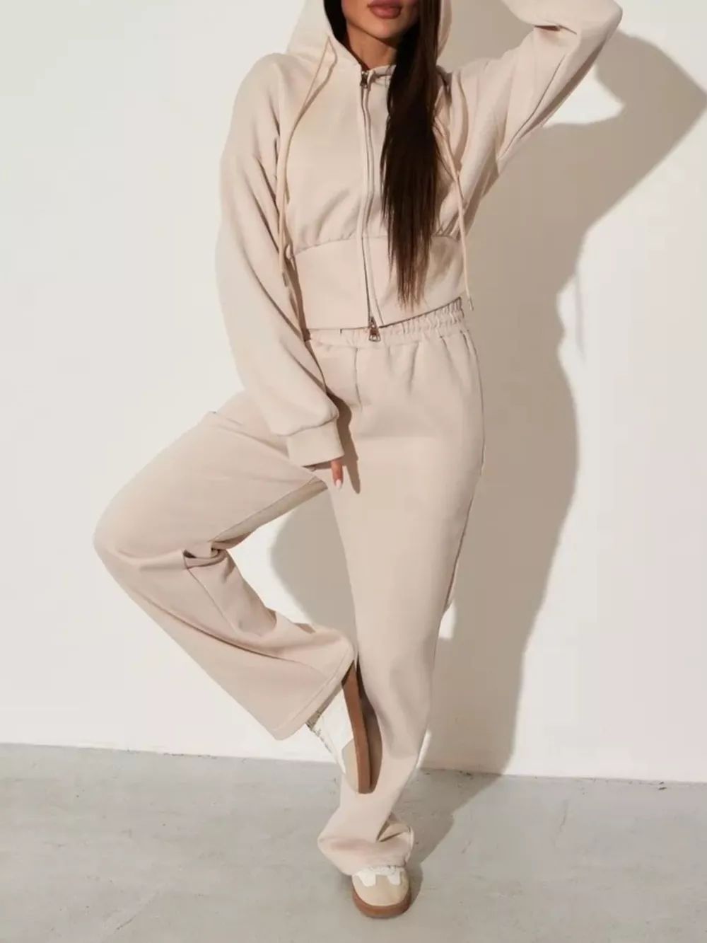 Zip-Up Hoodie and Wide-Leg Sweatpants Set, image 4