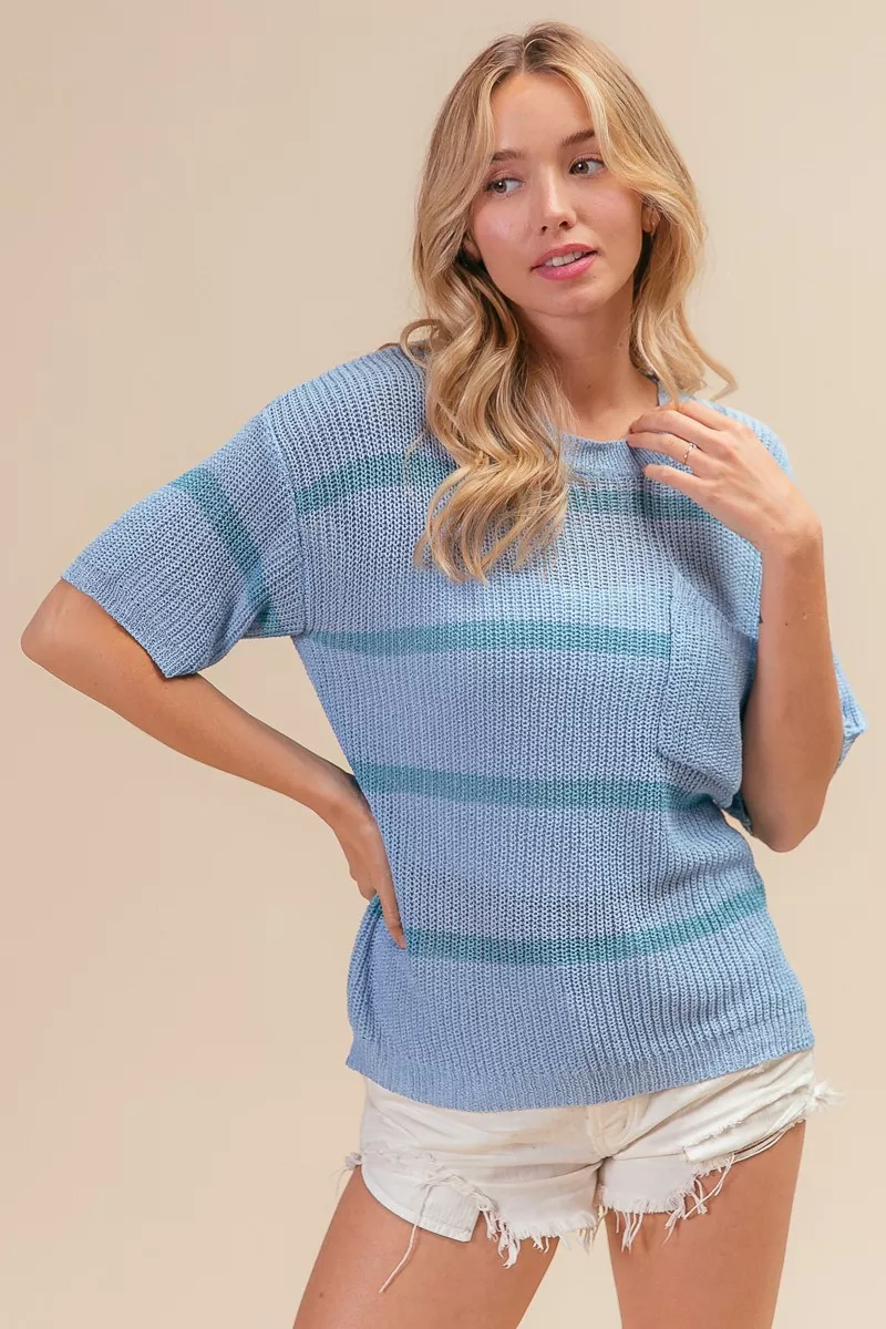 Patch Pocket Striped Lightweight Sweater Top, image 9