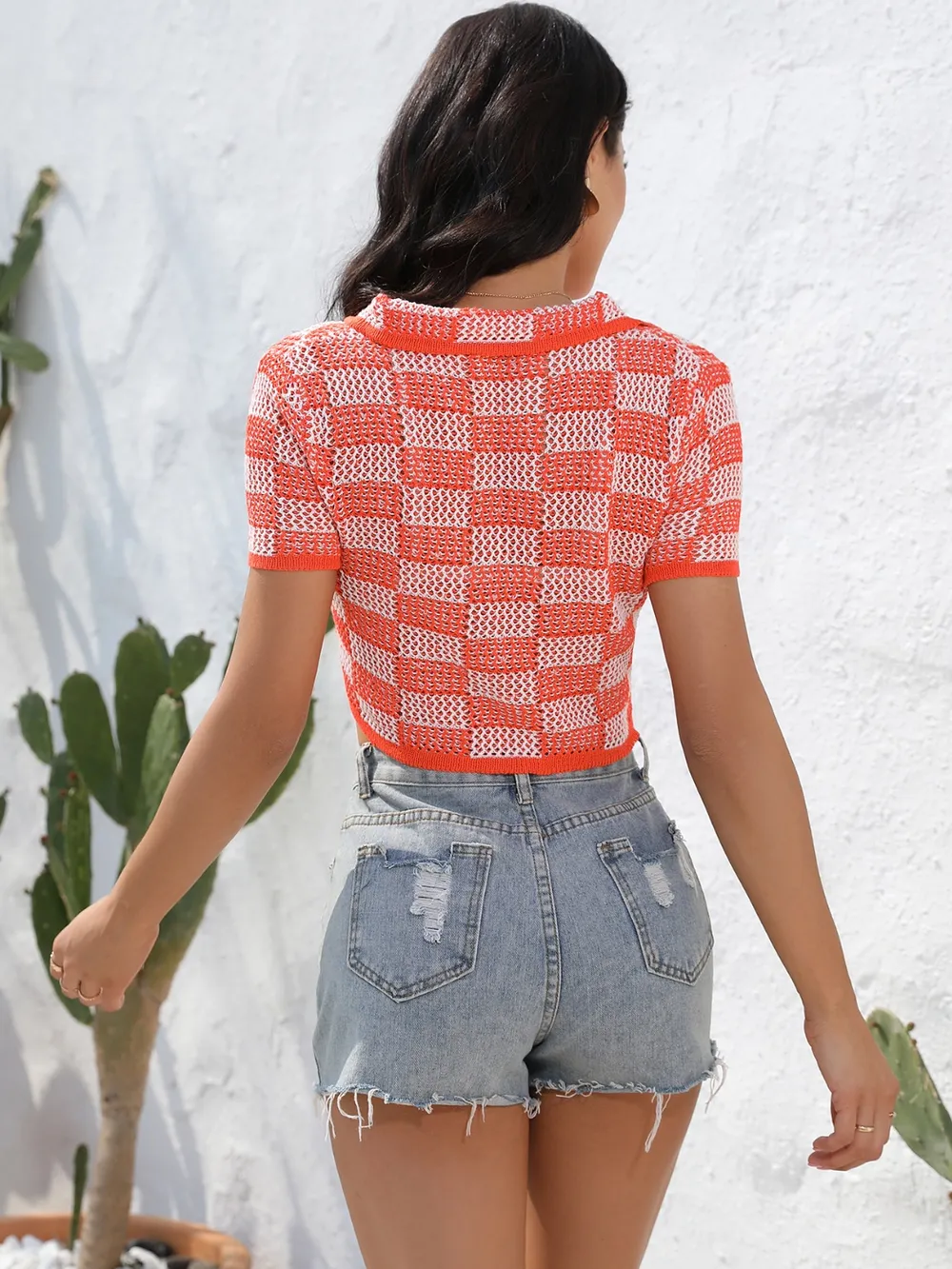 Plaid Button Up Short Sleeve Cardigan, image 7