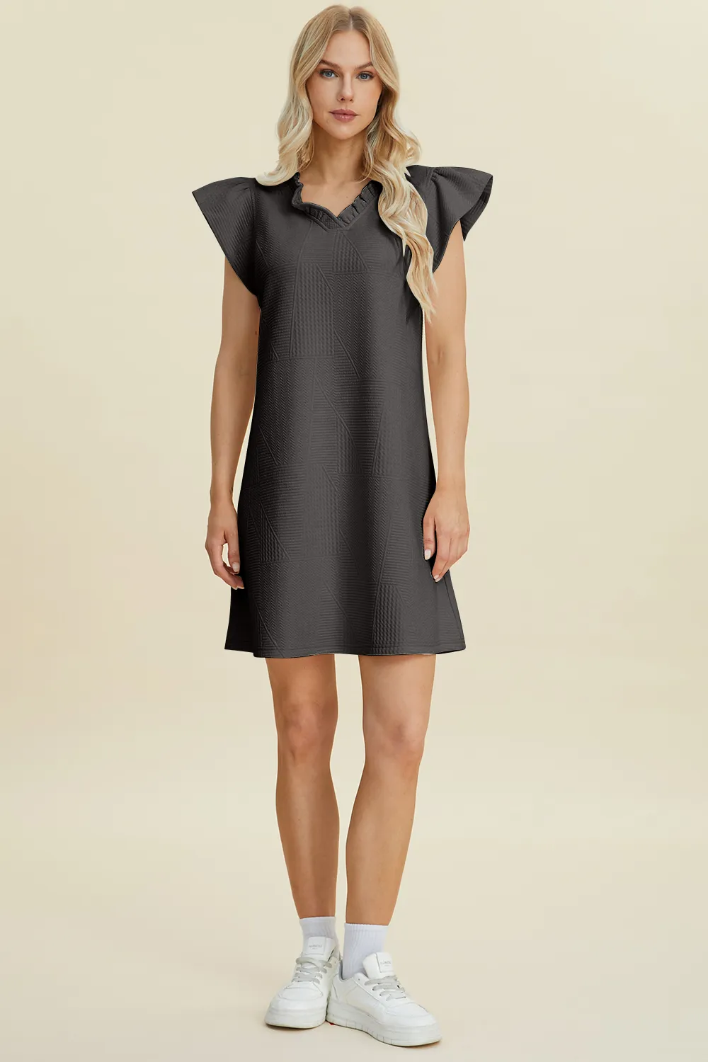 Full Size Ruffled V-Neck Cap Sleeve Dress, image 24
