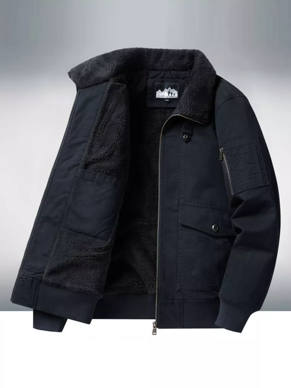 Men's Plus Size Warm Sherpa Lined Zip Up Jacket