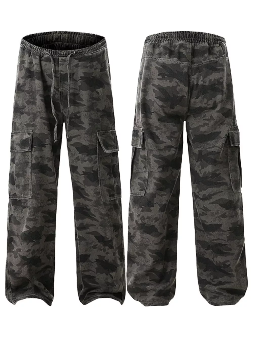 Men's Plus Size Drawstring Camouflage Wide Leg Pants, image 7
