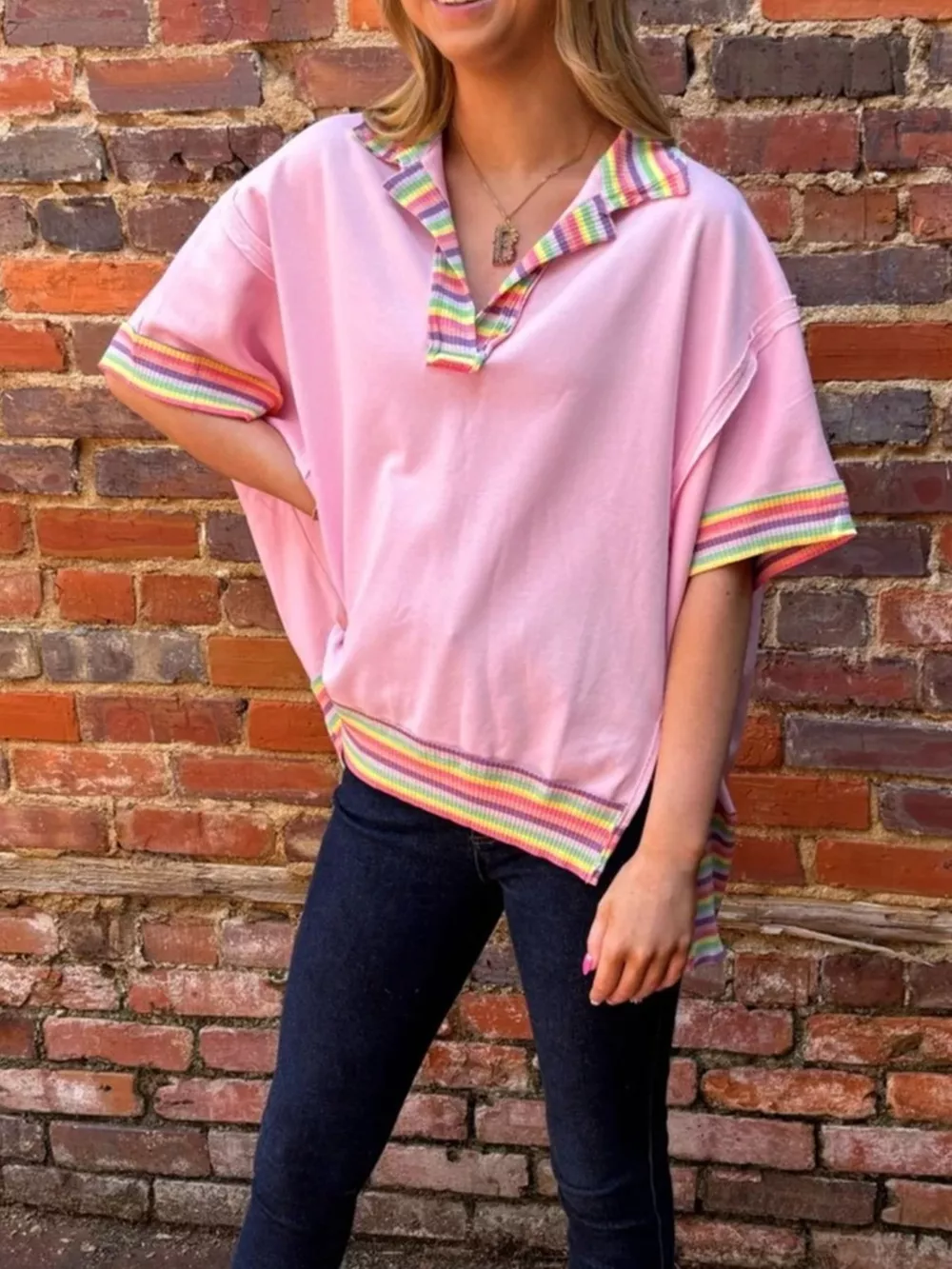 Rainbow Trim Side Slit Top, image 4