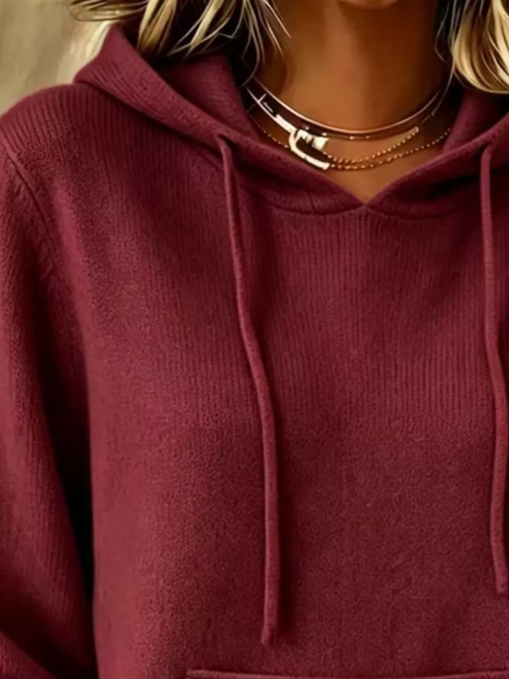 Full Size Drawstring Kangaroo Pocket Hooded Sweater Plus Size, image 26